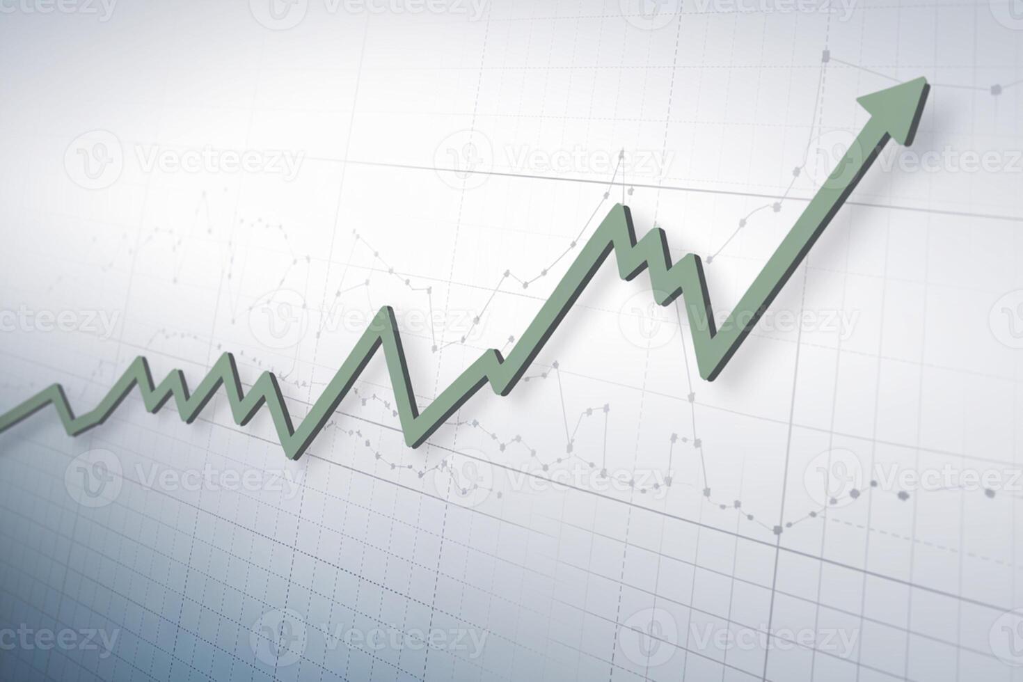 Green zigzag line fluctuates on white grid chart, representing data analysis photo
