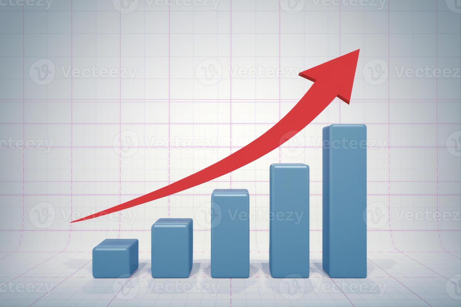 Red arrow rising through blue bars on grid indicates data progression photo
