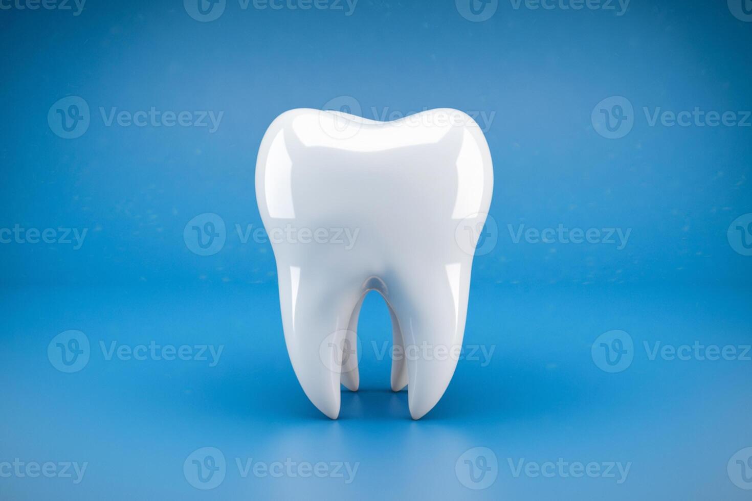 3D rendered tooth stands upright against vibrant blue background, showcasing smooth surface photo