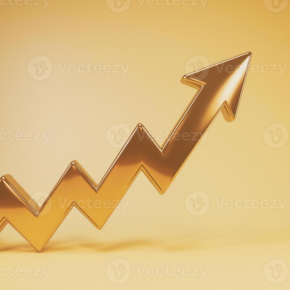 Golden 3D arrow points upwards against yellow background, suggesting dynamic movement For Social Media Post Size photo