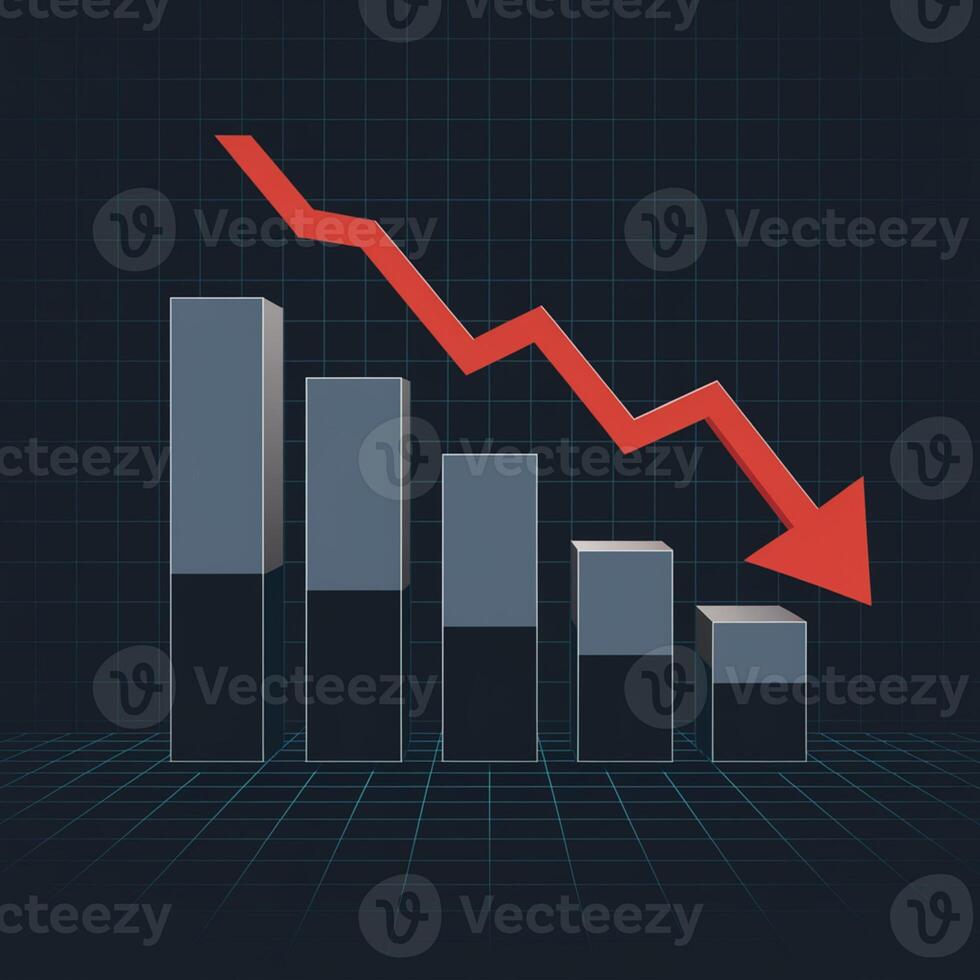 Gray bar chart with red arrow shows decline on grid background For Social Media Post Size photo