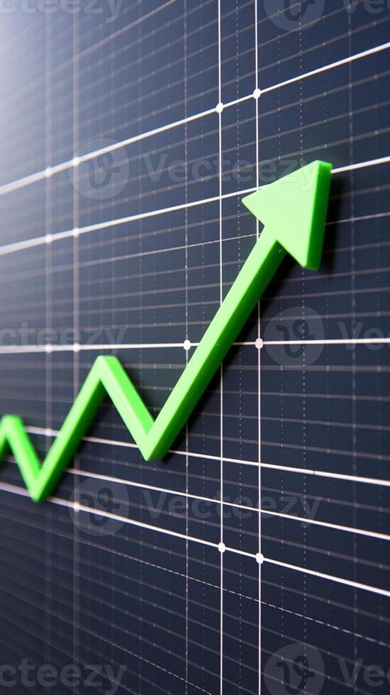 Green arrow on dark grid shows consistent upward data trend Vertical Mobile Wallpaper photo