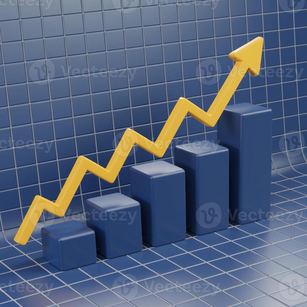 Yellow arrow on 3D line chart shows increased ratings over time For Social Media Post Size photo