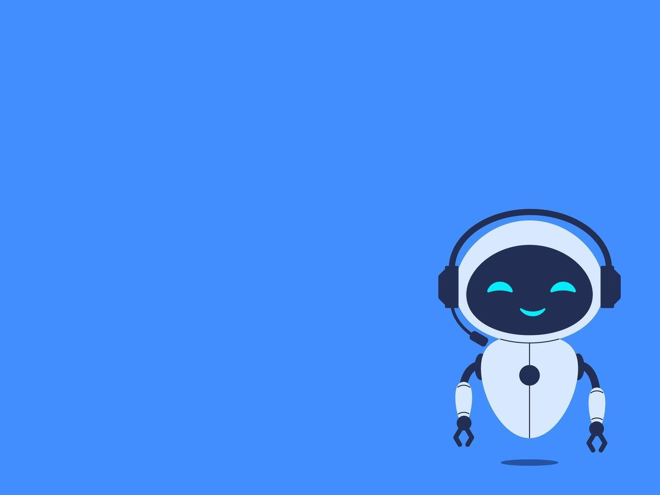 Chatbot robot in headphones on blue background with copy space for text. illustration for AI communication projects and tech support visuals vector