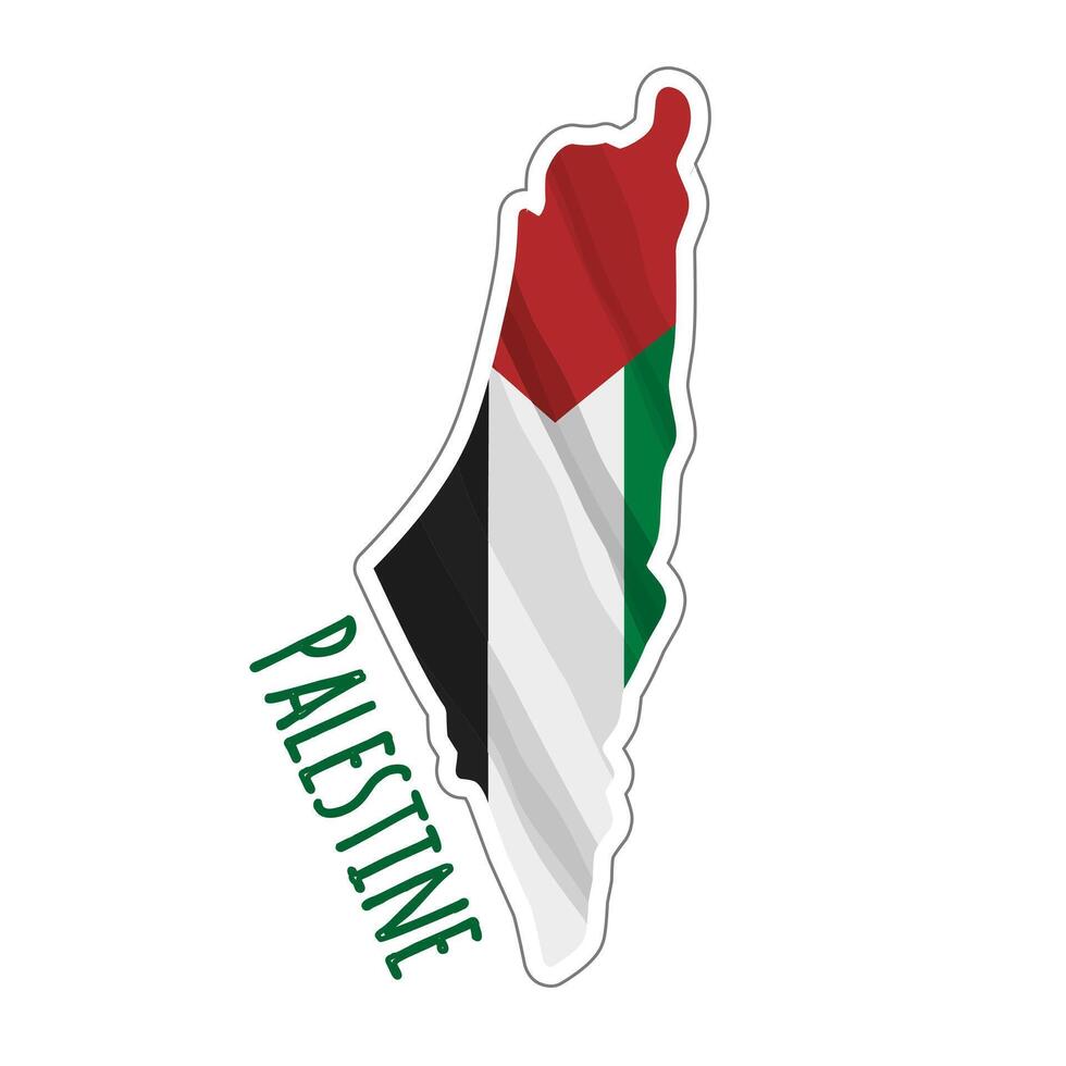 Sticker of Palestine Map with Wavin Flag Design vector
