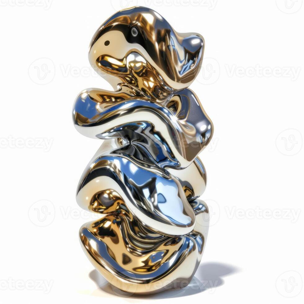 Metal Shiny 3D Abstract Glowing Form. Neon Glowing Flowing Design Element. photo