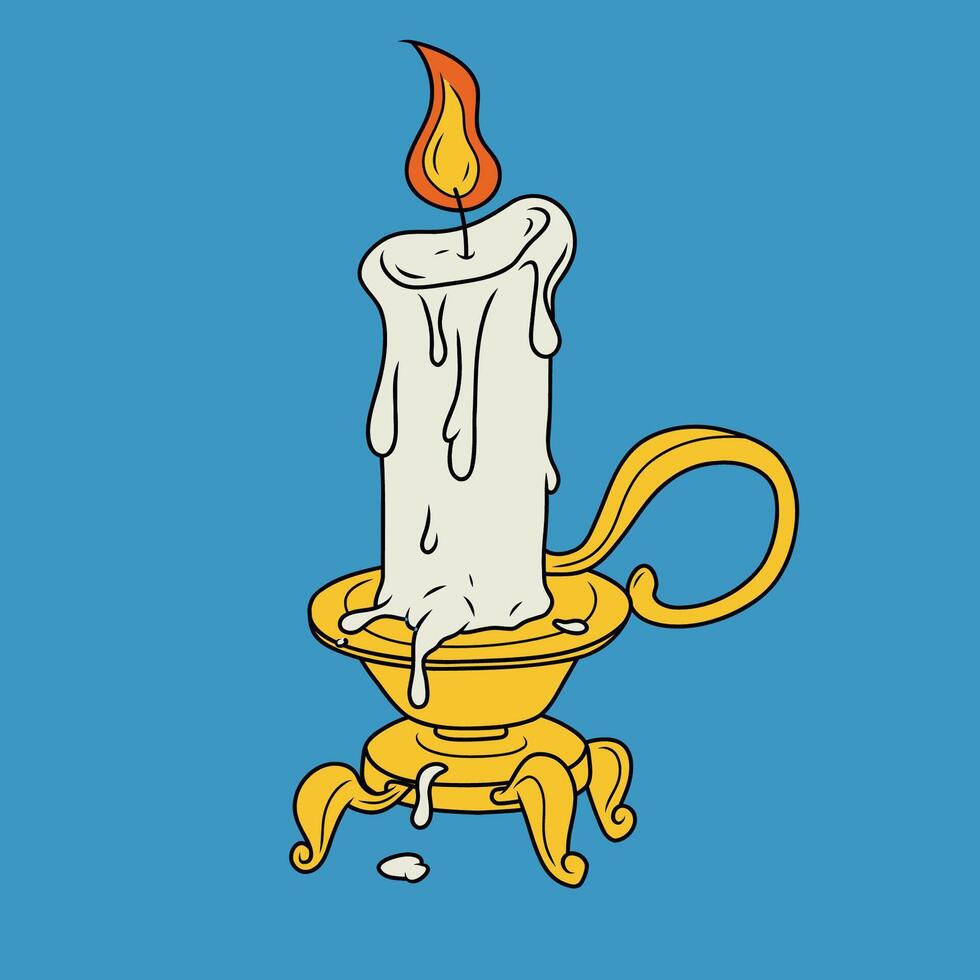 Burning candle in a vintage candlestick vector