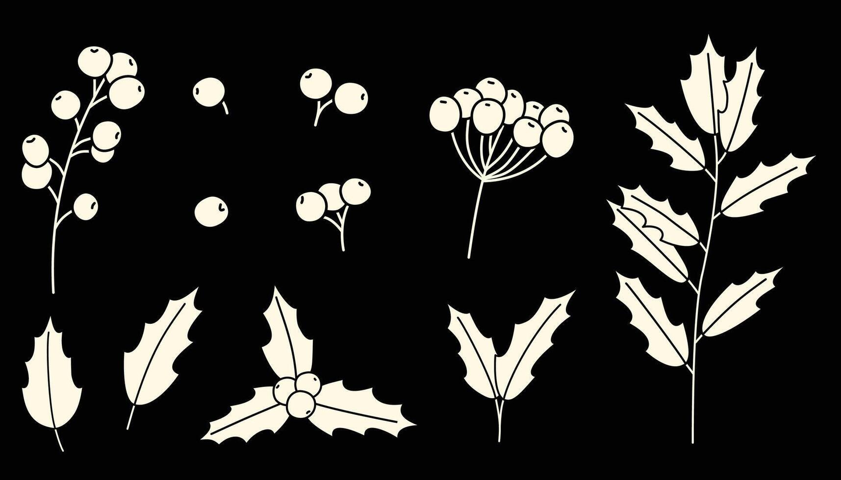 Christmas holly plant set elements. vector
