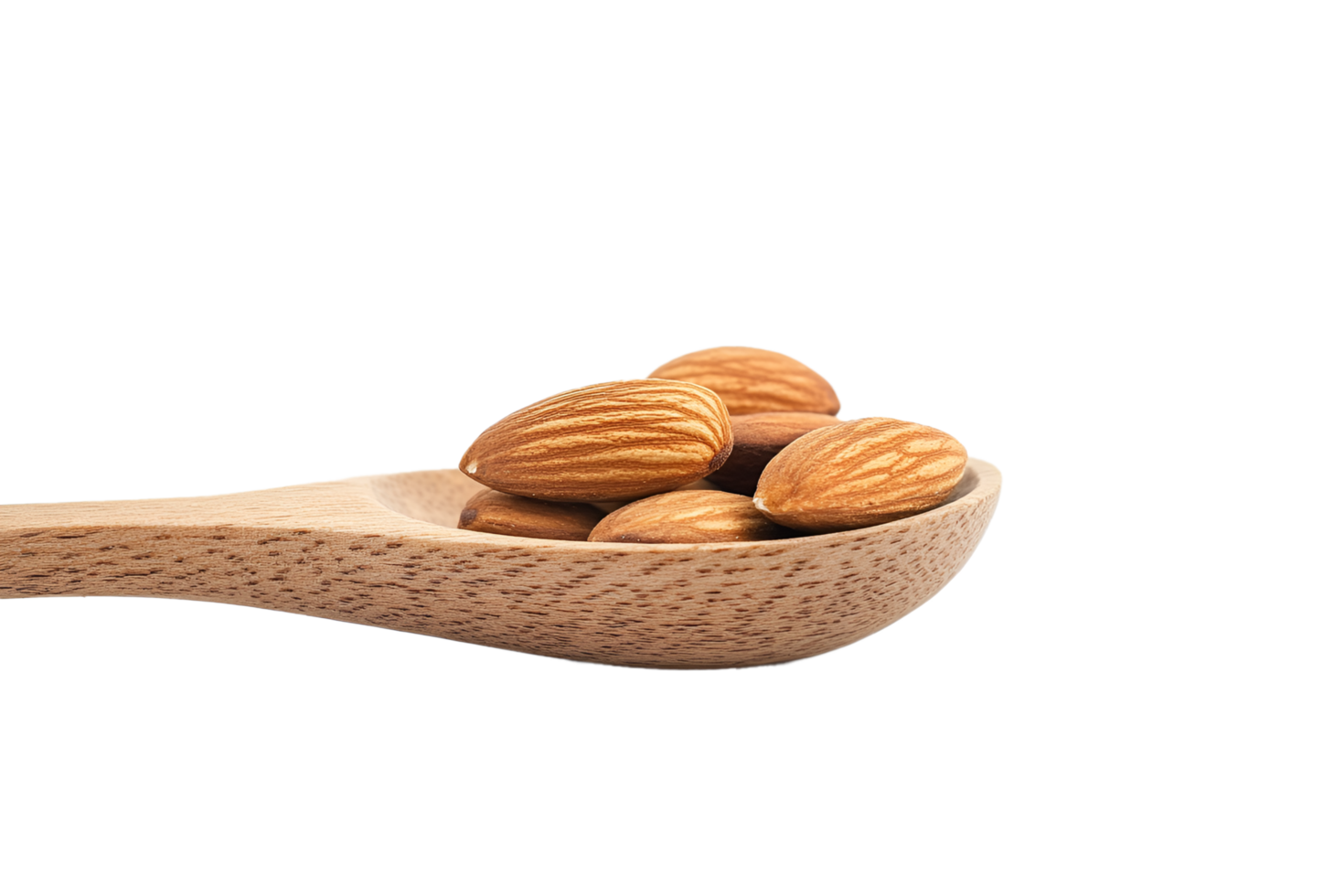 Almond nuts in wooden spoon Isolated on transparent background png