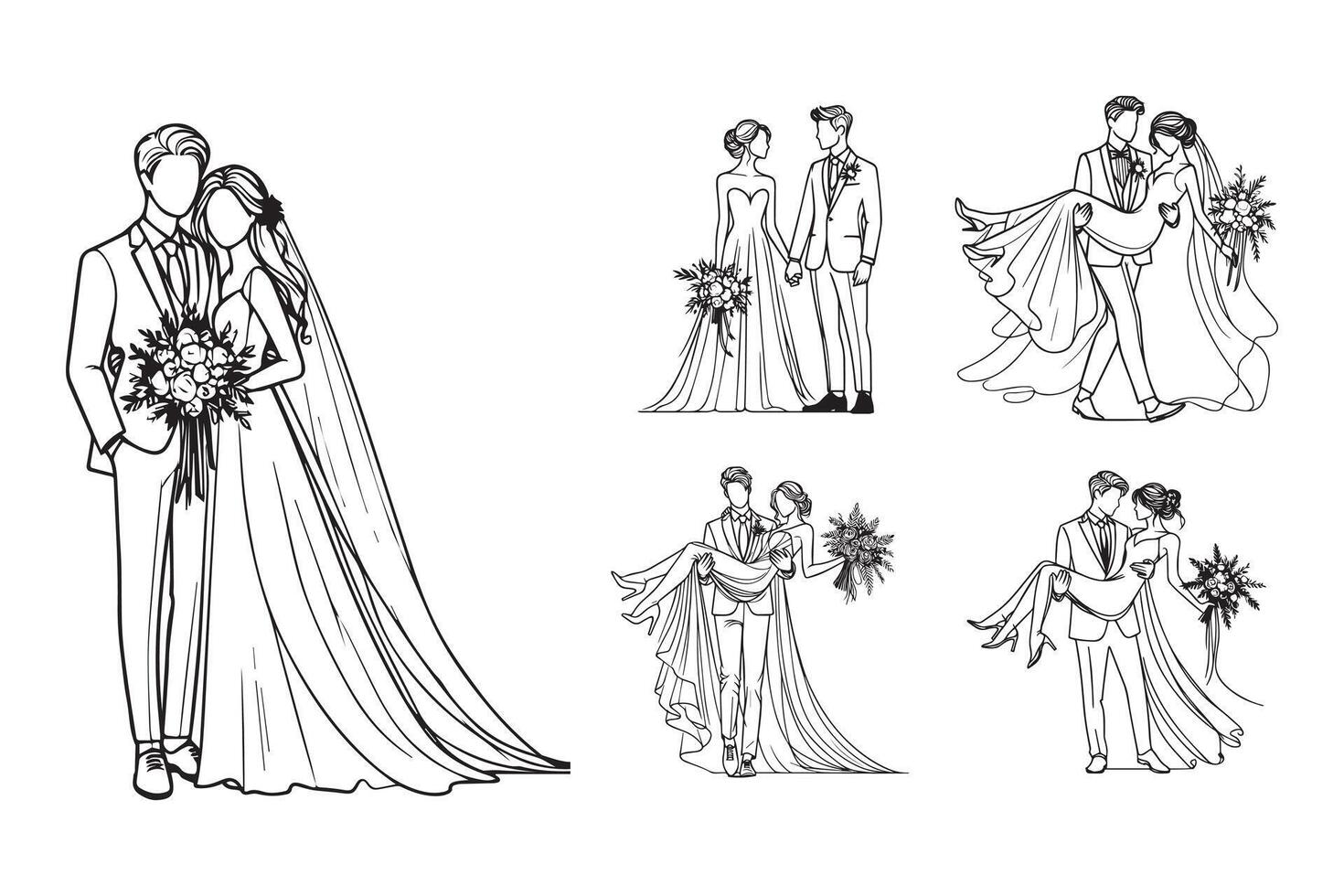 Hand-drawn clipart depicting a girl and a man as a romantic wedding couple vector