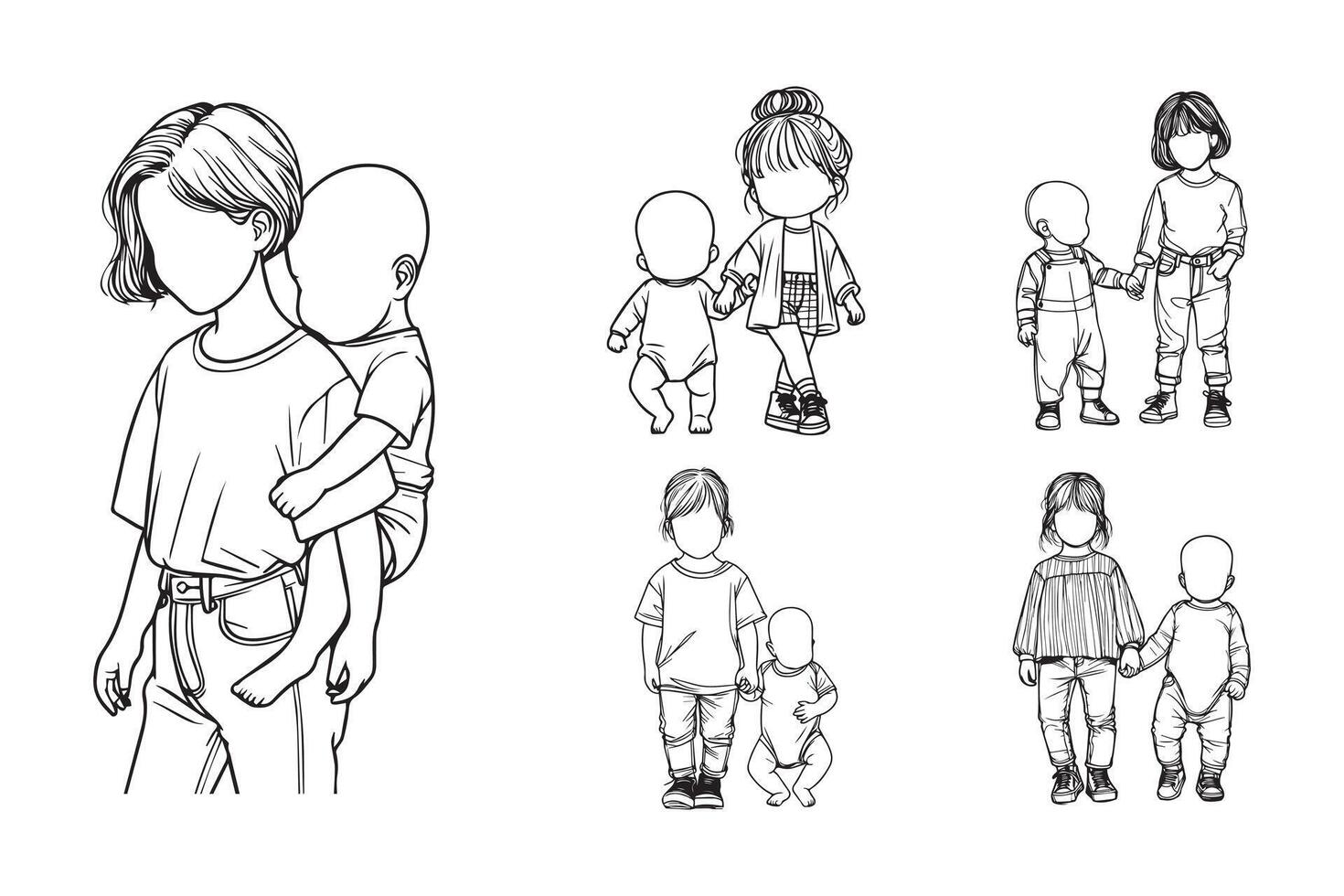 A black and white drawing of a bald-headed child standing vector