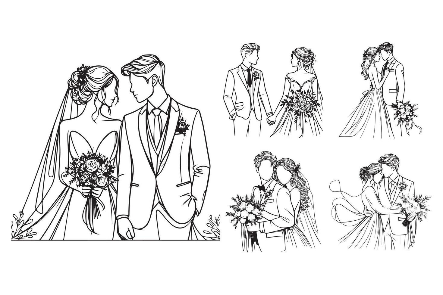 A black and white photo of a romantic couple, illustrated in line art style vector