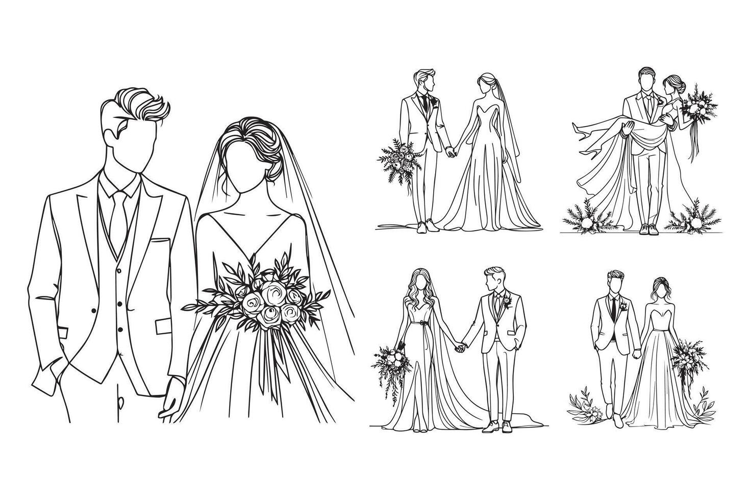 Intimate line art photo of a wedding couple, showcasing a girl and a man vector