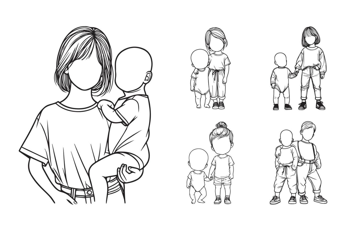 Cute sibling representation featuring a bald baby and sister vector