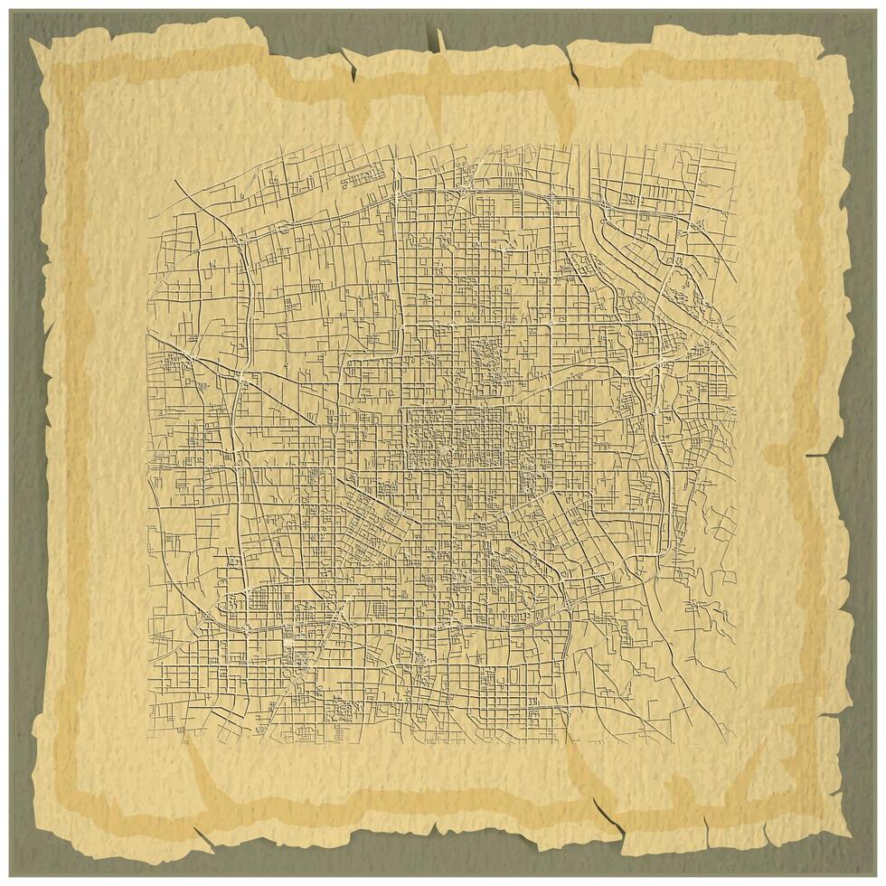 A vintage design background frame for a center city street map of Xi'an, China ,canvas texture to give it a painting feel. vector
