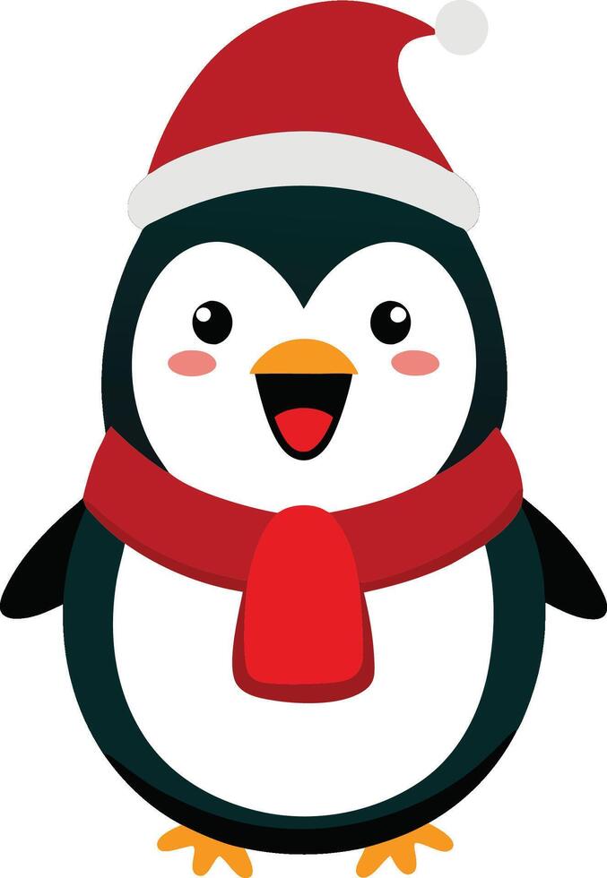 cute christmas line art caroler penguin on white background vector