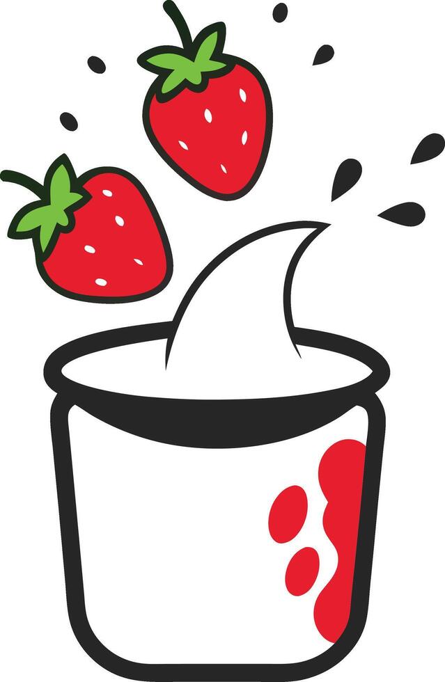 strawberries with milk splash illustration vector
