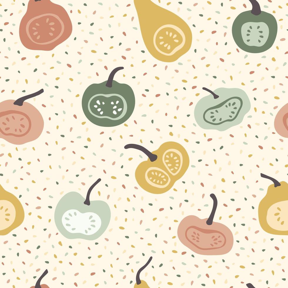 Funny pastel colored pumpkins seamless pattern. Autumn design for textile, fabric, wrapping paper, cover, background vector