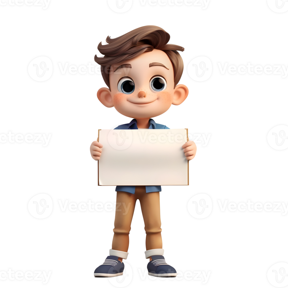 Boy Holding Blank Sign Isolated on Transparent Background png