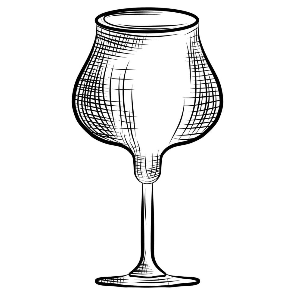 Hand drawn wine glass illustration on white background, glass of wine ink and pen style vector