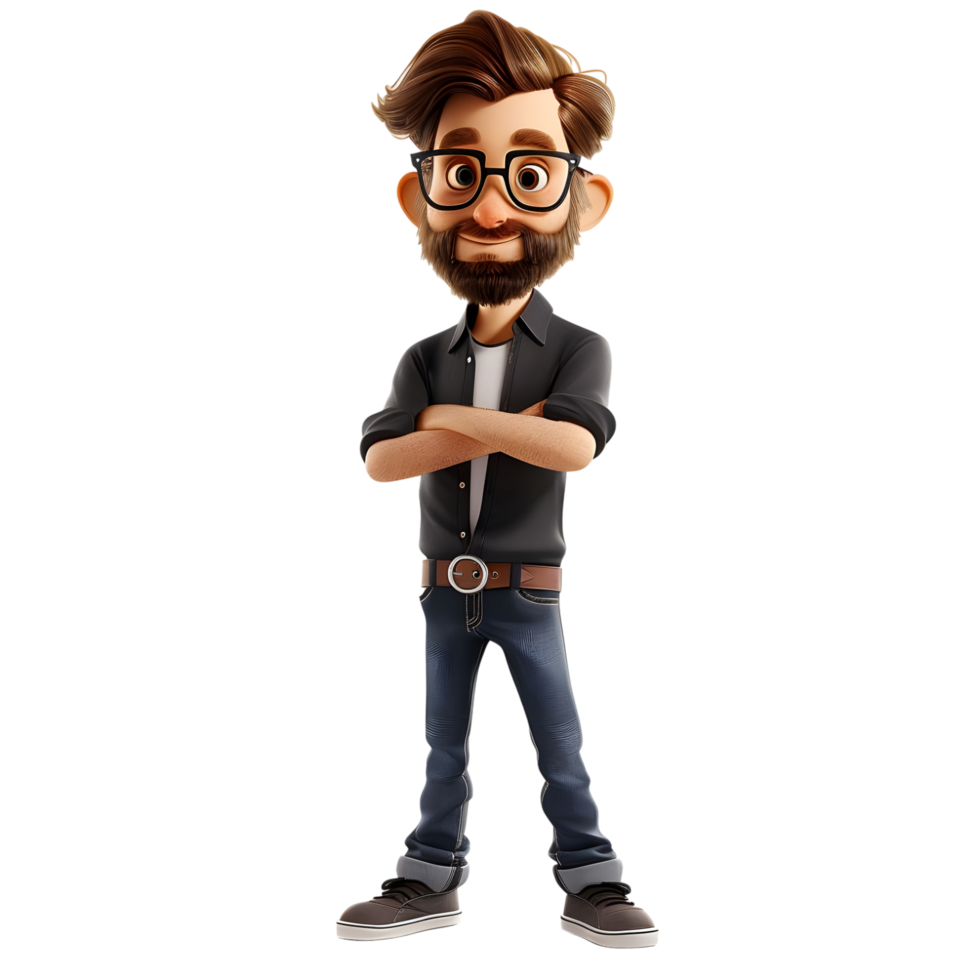 Casual Man with Beard and Glasses Isolated on Transparent Background png