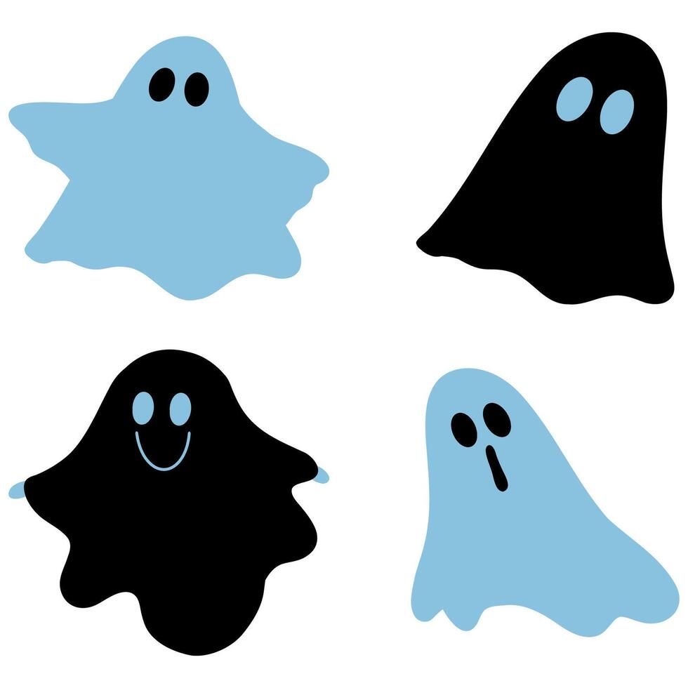Cute blue and black ghosts, set vector