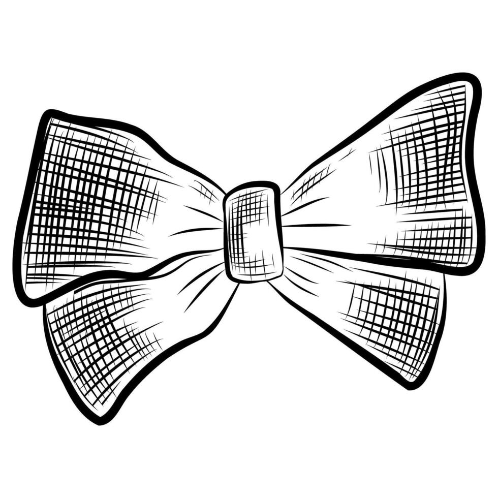 High detailed bow tie drawing, ink and pen style drawing of bow tie illustration on white background vector