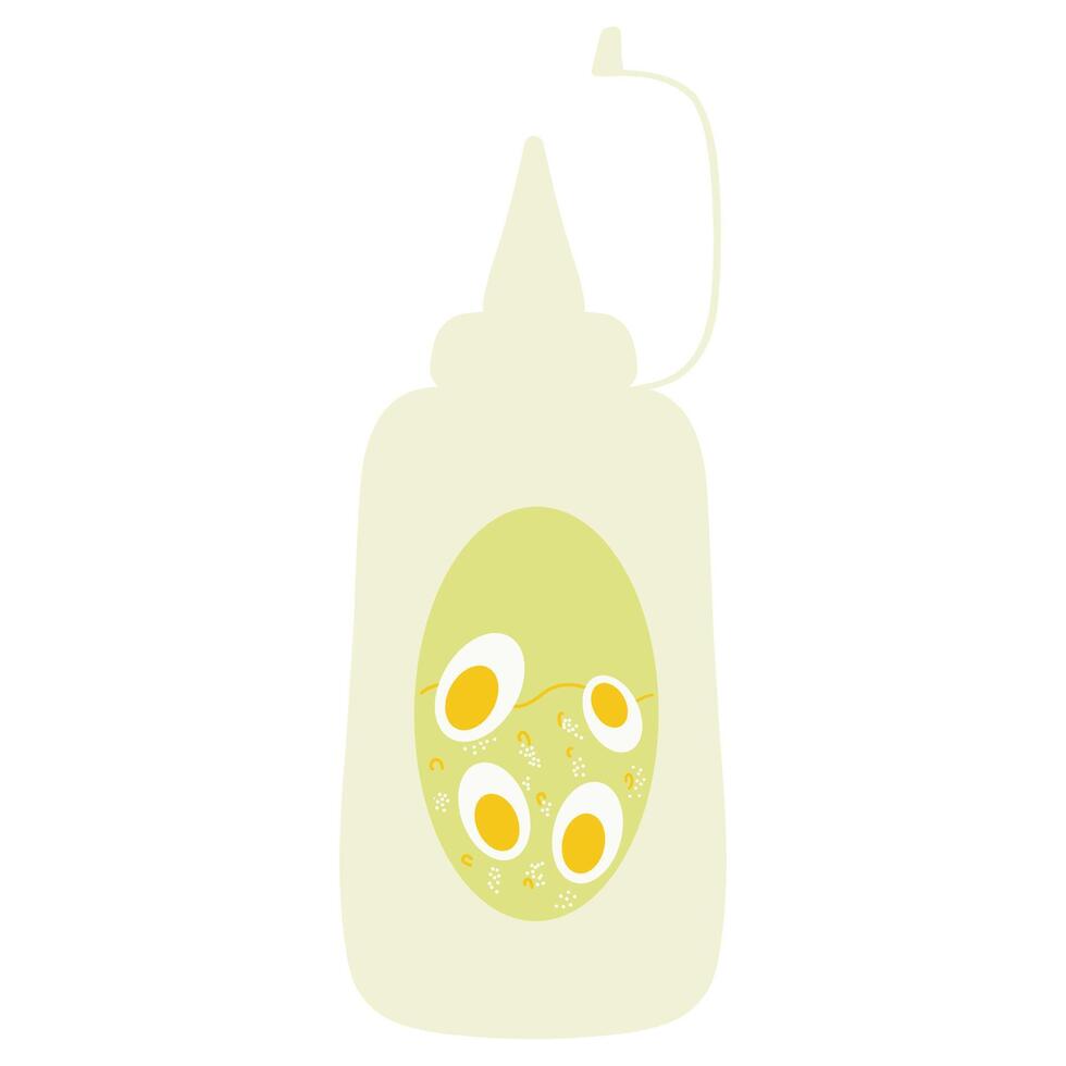 Squeeze bottle mayonnaise with the eggs drawing on a bottle, illustration on white background vector