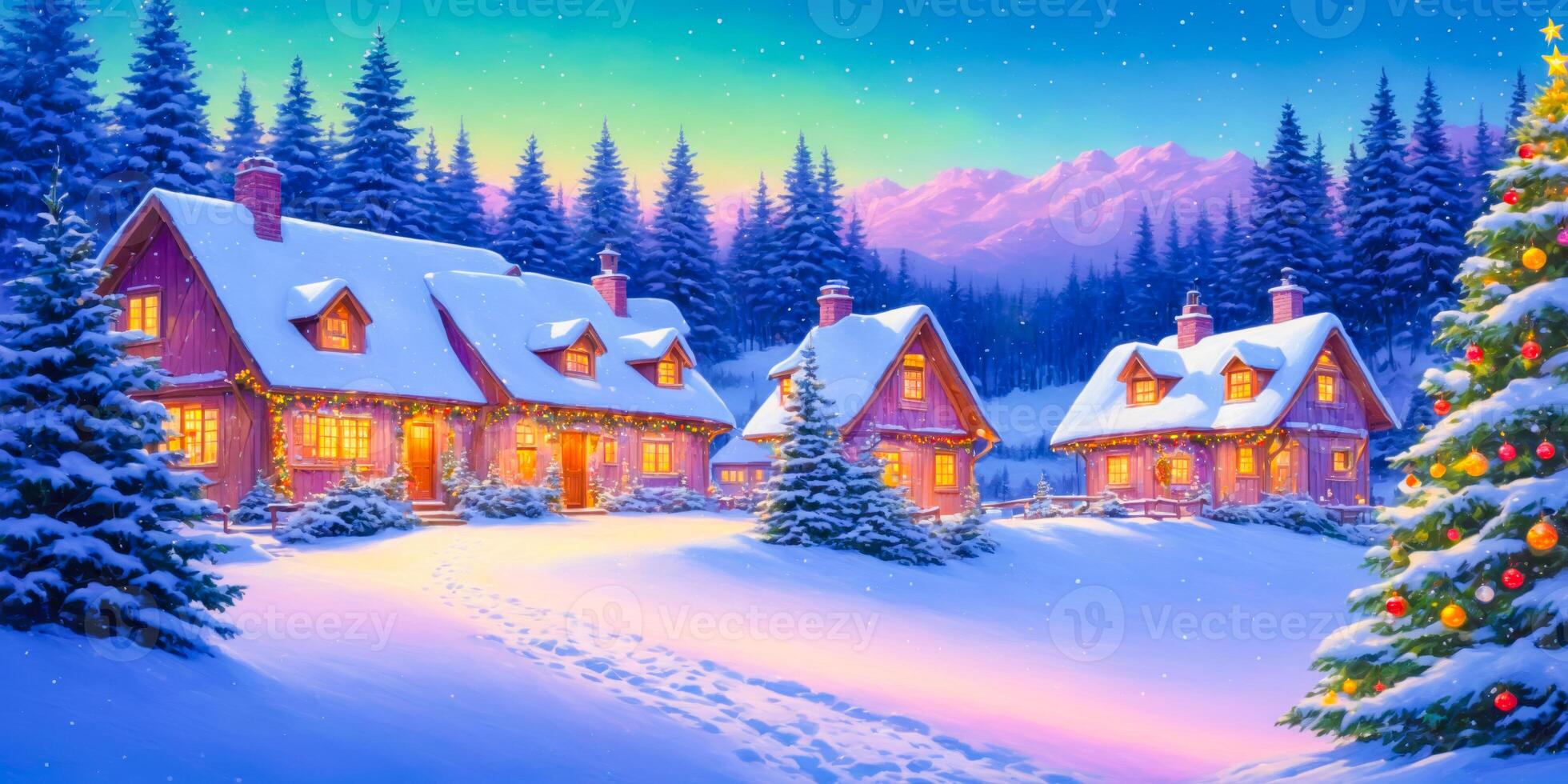 Winter Wonderland - Snowy Mountain Village at Twilight photo