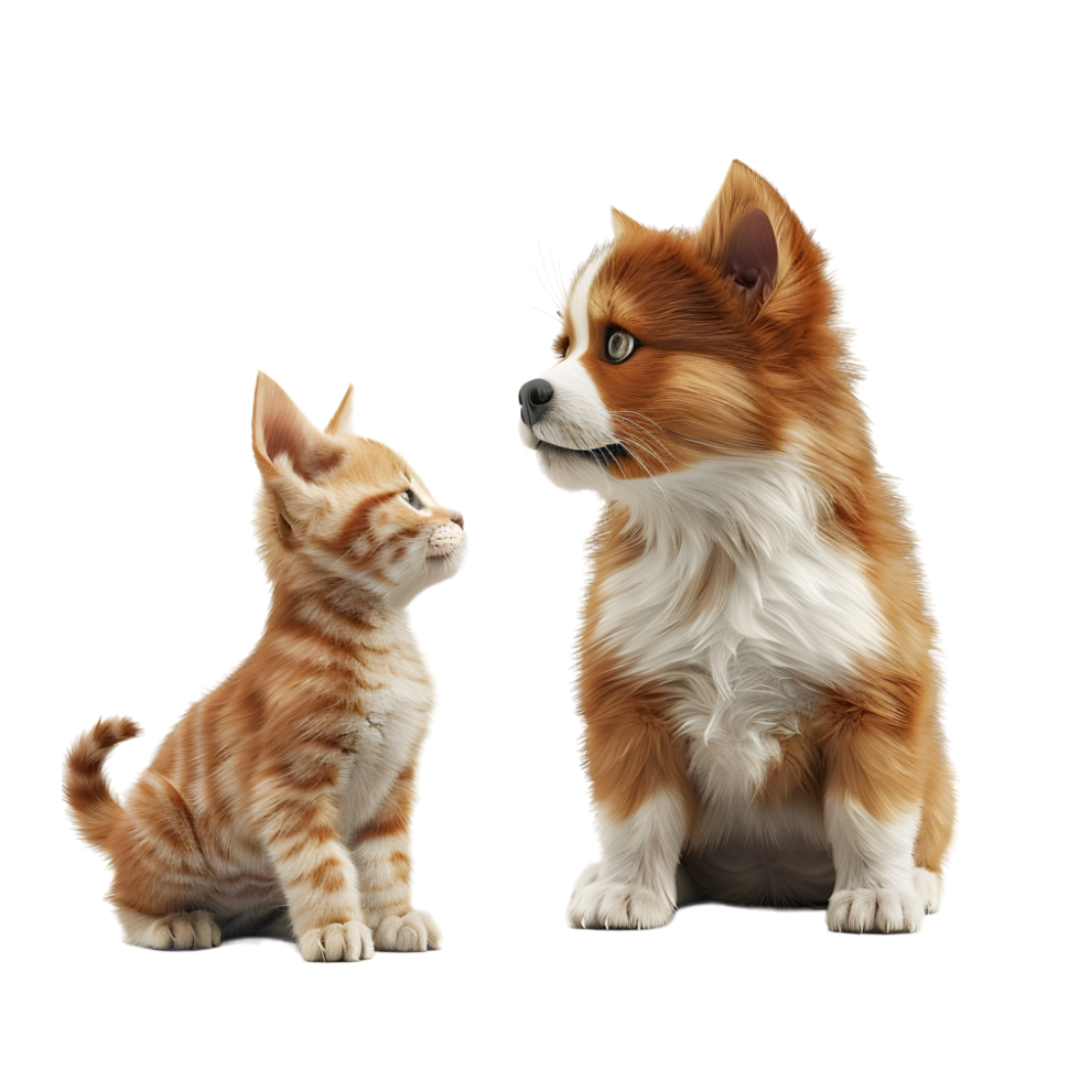 Cute dog and cat Isolated on transparent background png