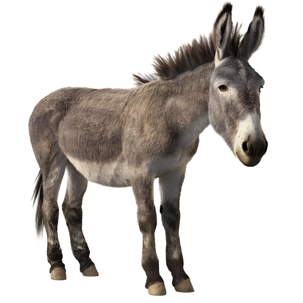 Donkey standing with gray fur isolated on transparent background png