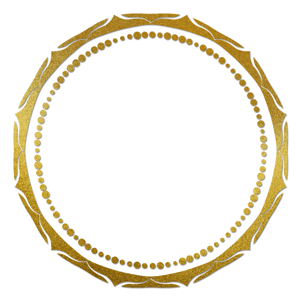 Elegant Circular Golden Frame with Dotted Border on Transparent Background png