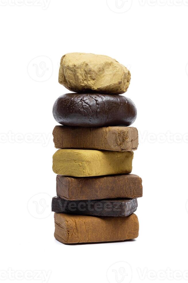 Blocks of hashish isolated on white background photo