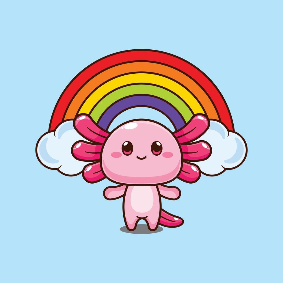Axolotl with rainbow. mascot cartoon character illustration. vector