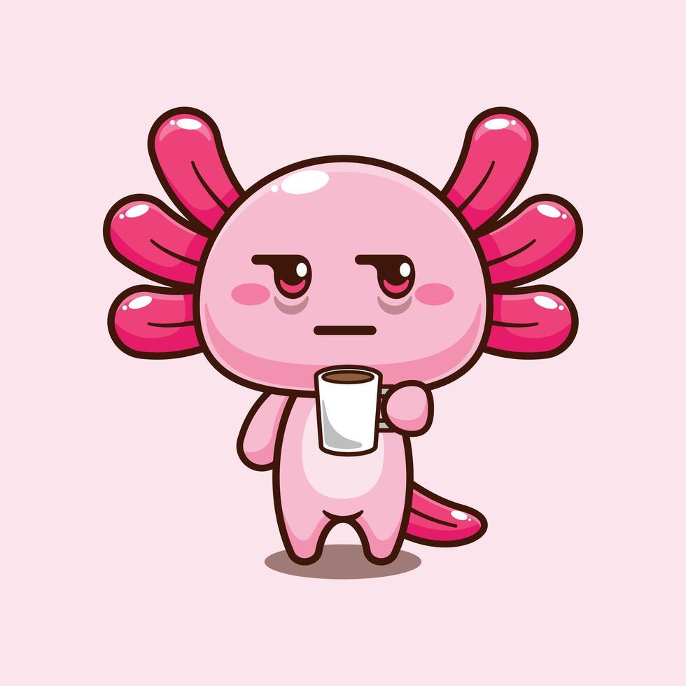 Axolotl sleepy drinking coffee vector