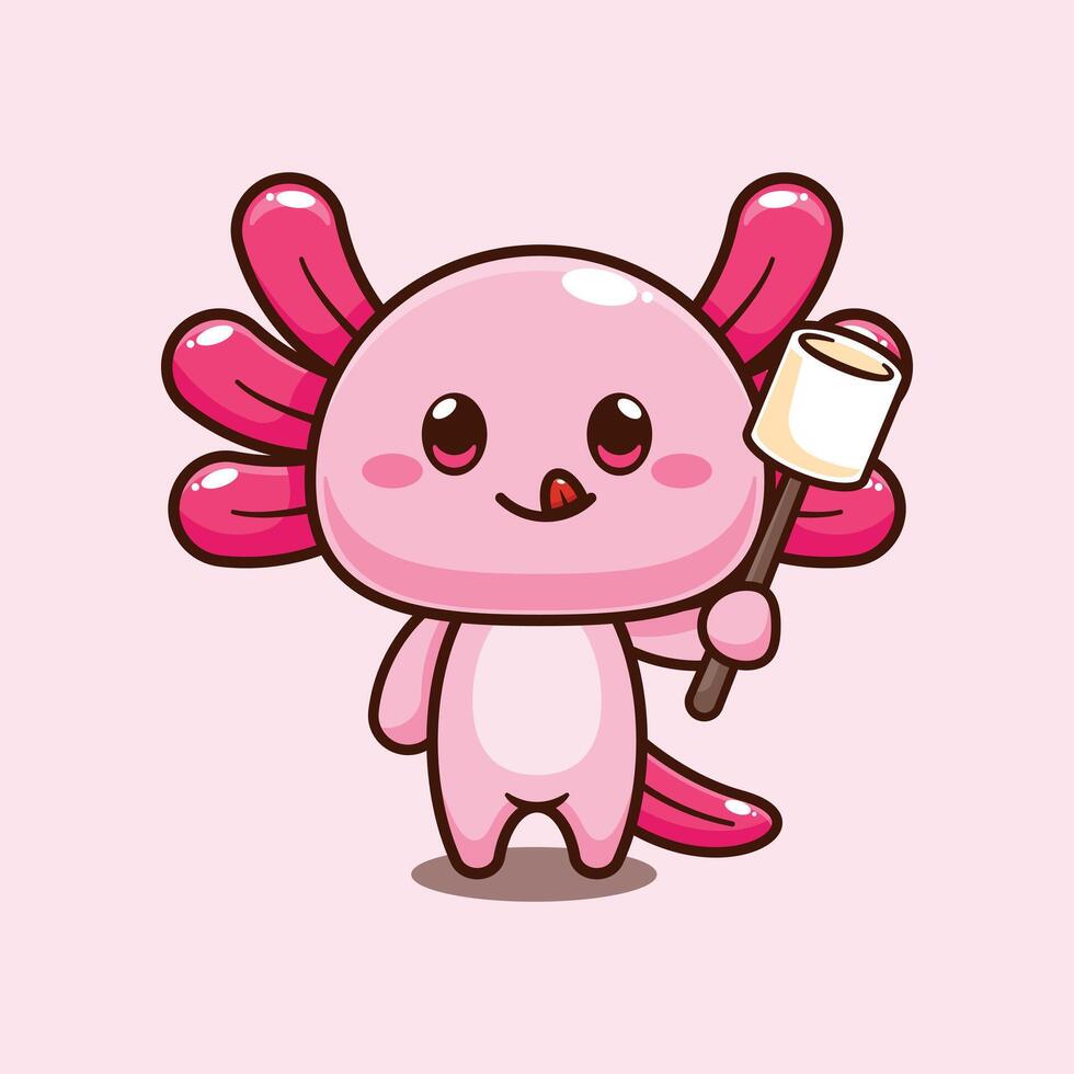 axolotl eating marshmallow. vector