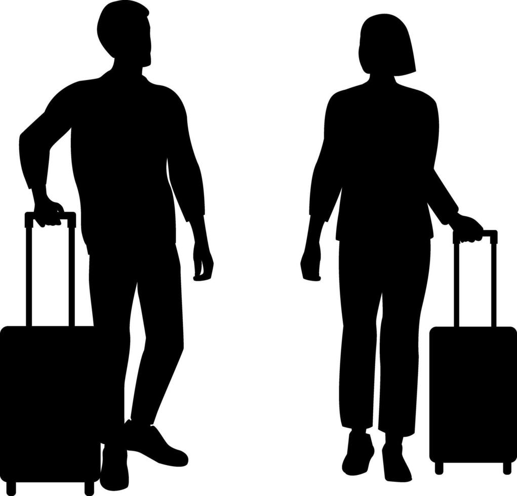 Silhouette of a man and a woman with suitcases. vector