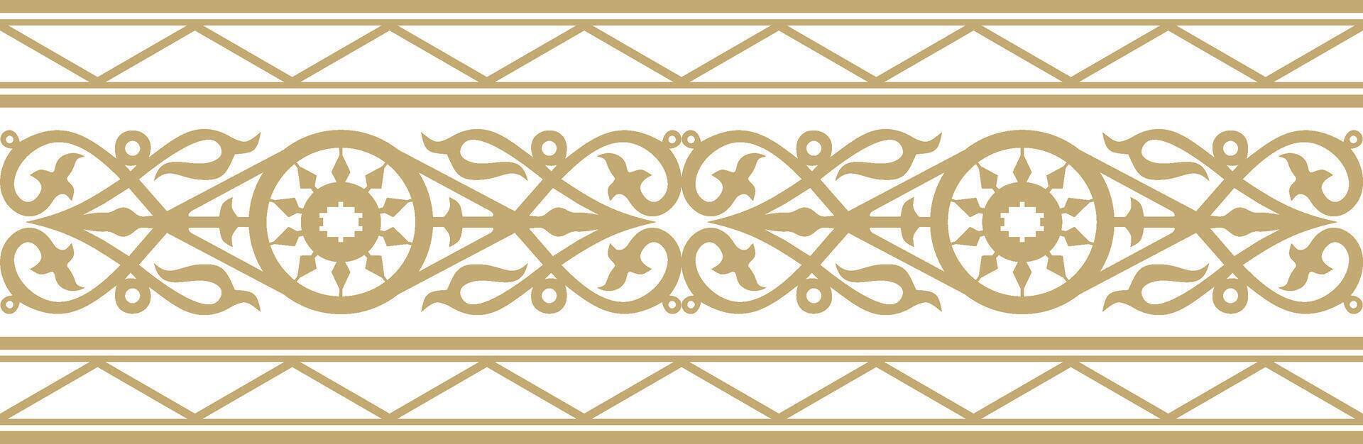 golden seamless Yakut ornament. Endless border, frame of the northern peoples of the Far East. vector