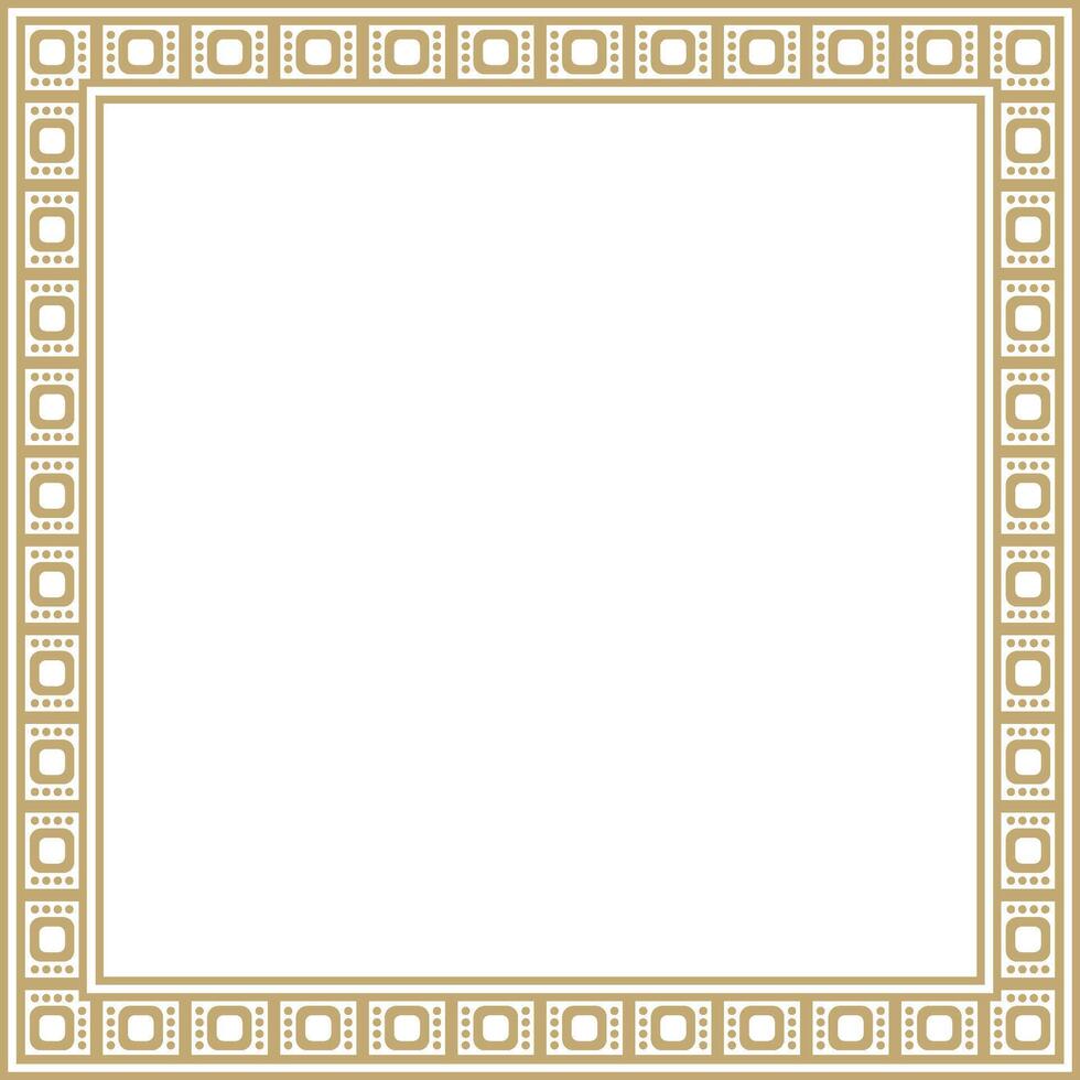 golden square Egyptian ornament. Rectangle, frame, ancient Egypt.Pattern of lotus flowers and sun vector