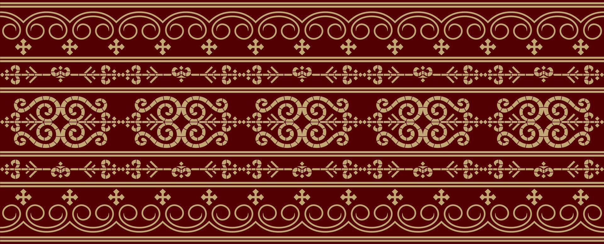 gold and red seamless Yakut ornament. Endless border, frame of the northern peoples of the Far East. vector