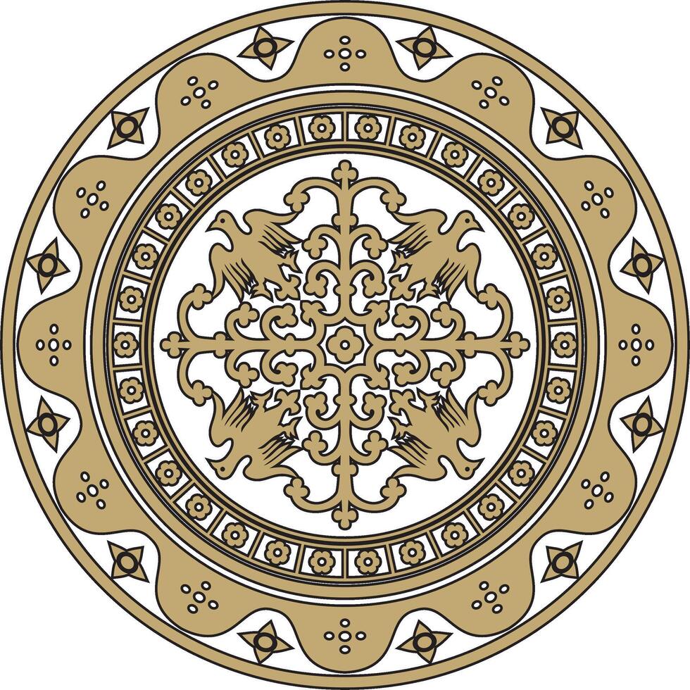 black and gold round gothic ornament. Medieval European circle, ring, border. Classic pattern of the Germans, Angles, Saxons, Franks. vector