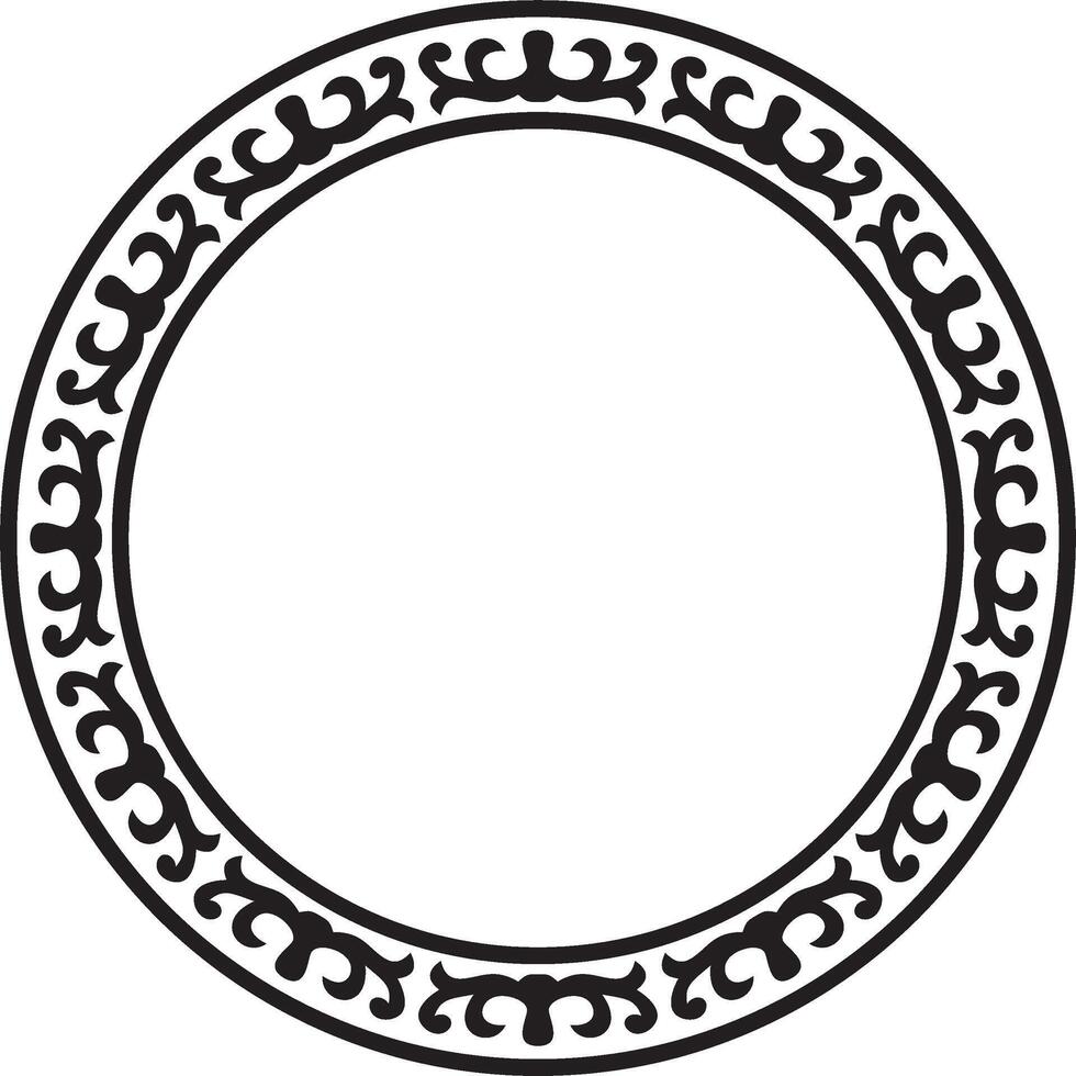 black monochrome round Kazakh national ornament. Ethnic pattern of the peoples of the Great Steppe, Mongols, Kyrgyz, Kalmyks, Buryats. circle, frame border. vector