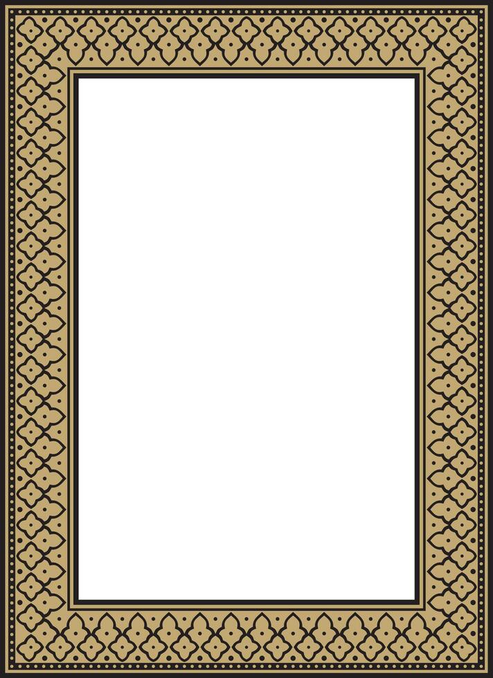 square gold with black national Persian ornament. Rectangle, frame, border, ethnic pattern of the peoples of Iran, Iraq, Tajikistan vector