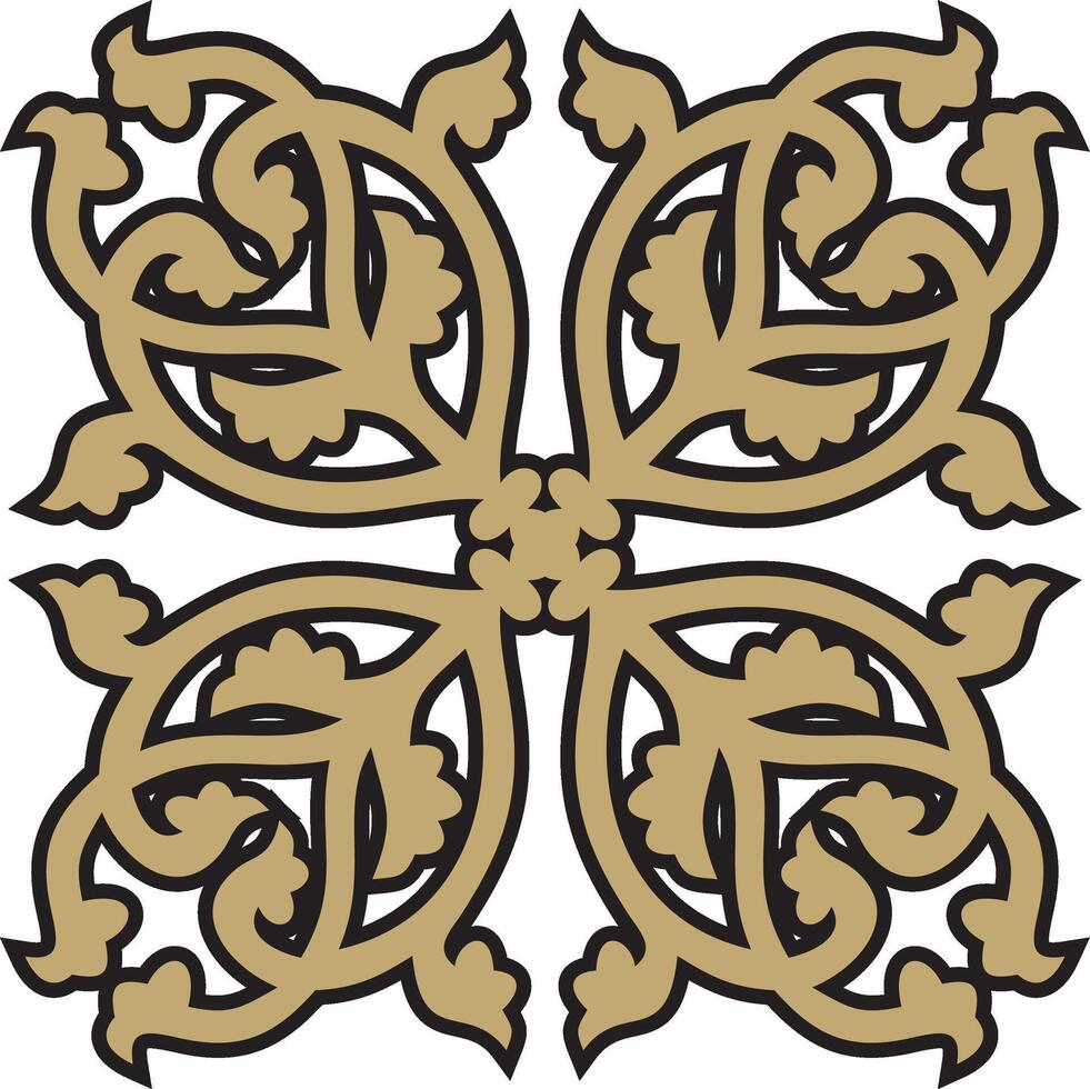 gold with black gothic ornament. Medieval European art. Traditional patterns of Catholic cathedrals. vector
