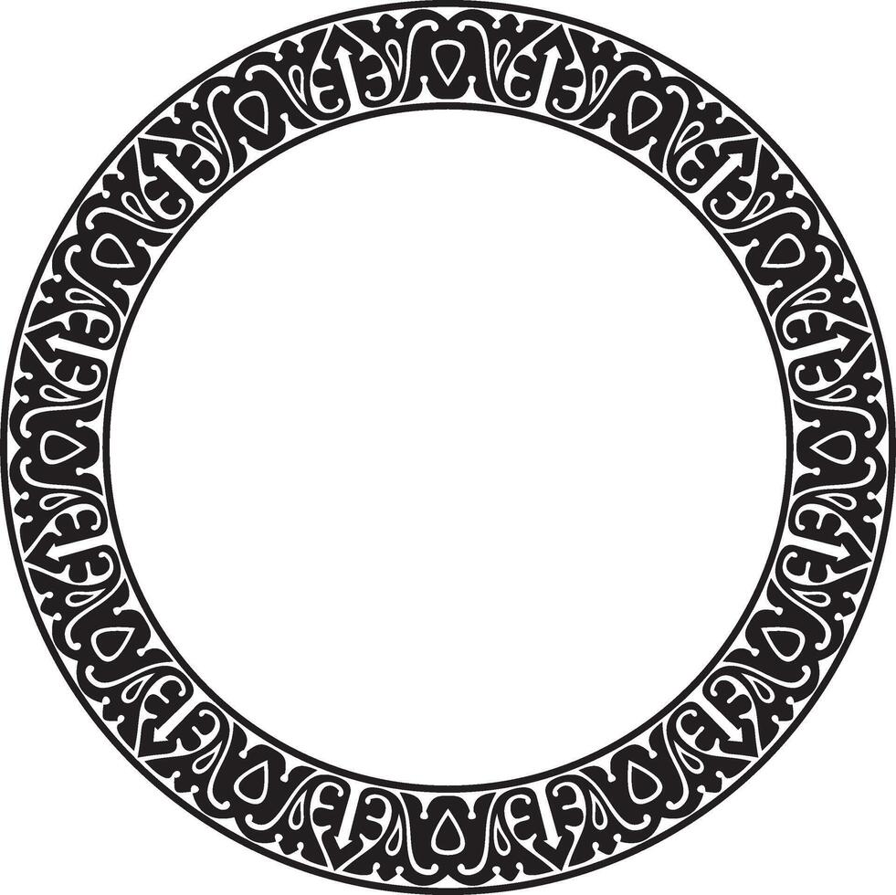 black monochrome arabic national round ornament. Ethnic circle, frame, ring of eastern peoples. Persian painting. vector