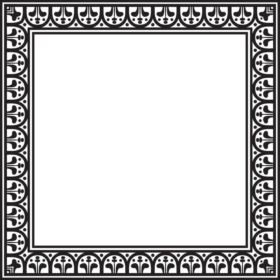 square black monochrome border, frame, Pompeii. Rectangle Neopolitan ornament. Art of Ancient Rome. Template for stained glass vector