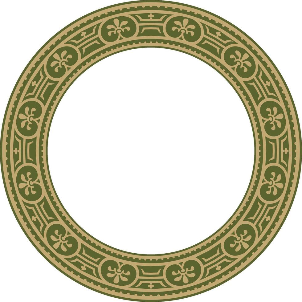 round gold with green border, frame, Pompeii ring. Circle Neopolitan ornament. Art of Ancient Rome. vector