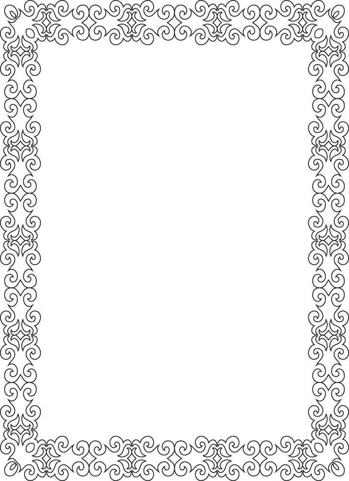 black contour square Kazakh national ornament. Ethnic pattern of the peoples of the Great Steppe, vector