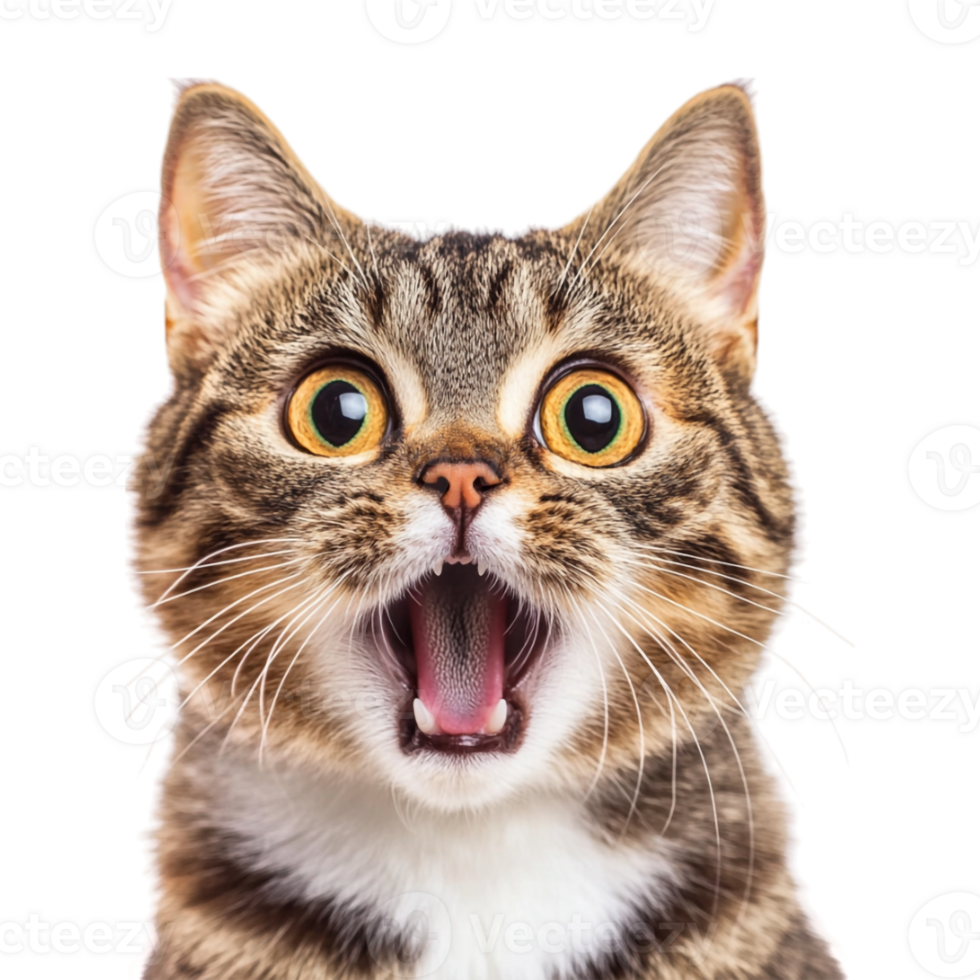 A cat with its mouth open and its eyes wide open png