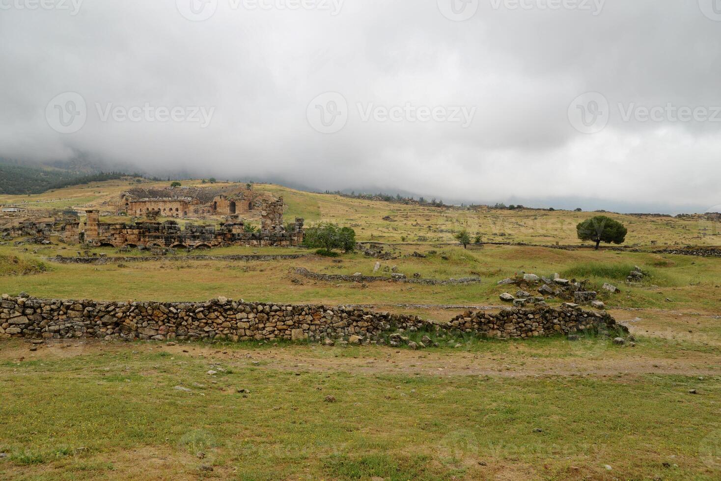 Archaeological ruins of an ancient Roman city Hierapolis in Turkey, Pamukkale photo